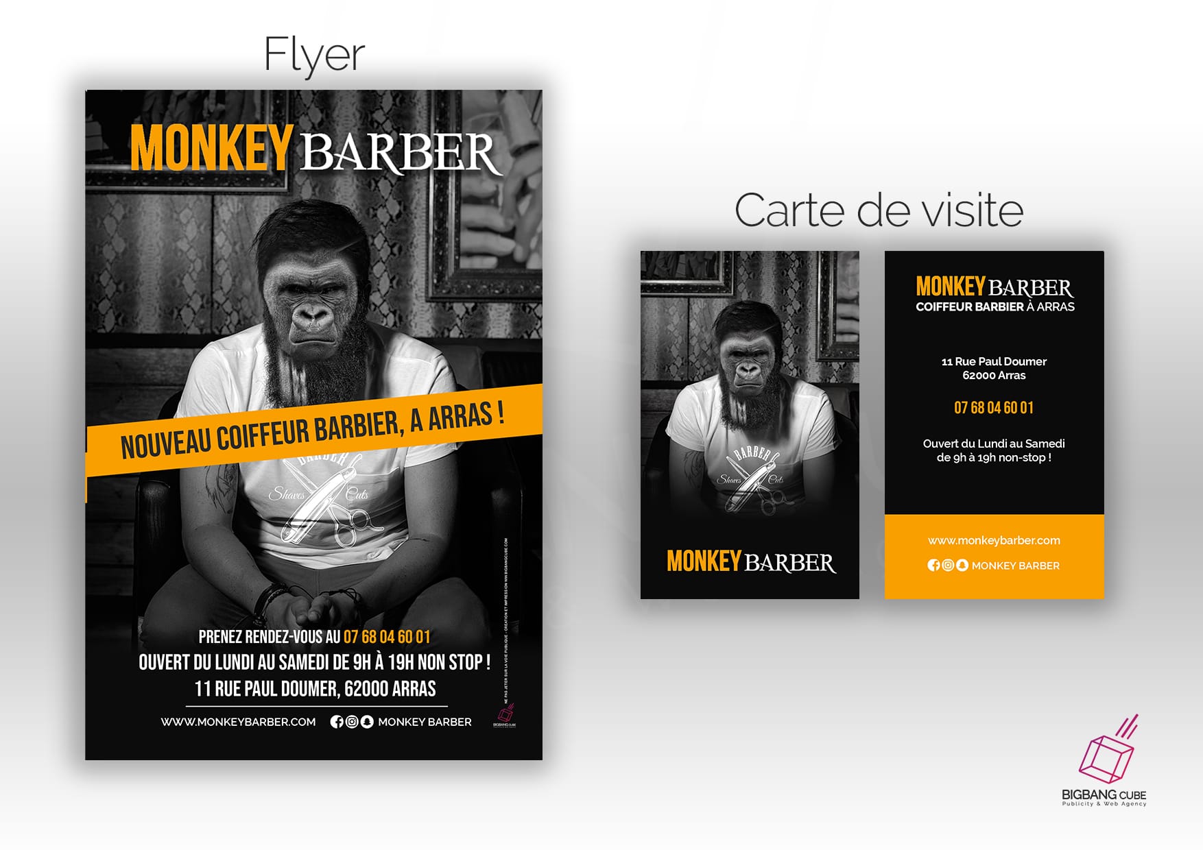 Affiche et carte de visite Monkey Barber à Arras